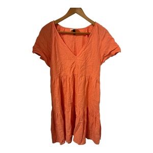 Universal Thread Women Mini Skater Flutter Sleeves V Neck Pockets Small Orange